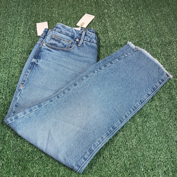 Good American Good Girlfriend Jeans Blue Wash Raw Hem‎ Size 4 27 - Picture 3 of 7